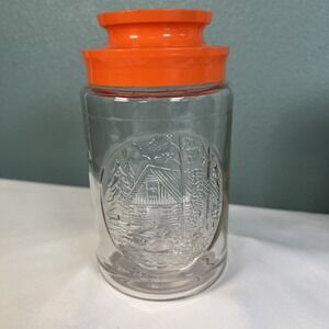 Tang jar Vintage Anchor Hocking Tang Jar With Cabin And Orange Lid Vintage